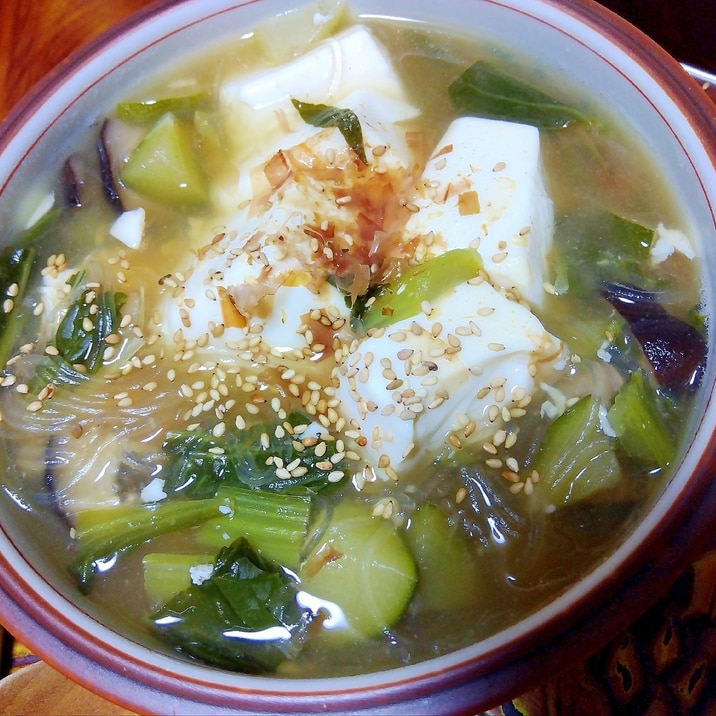 豆腐&春雨&ターサイ&椎茸スープ